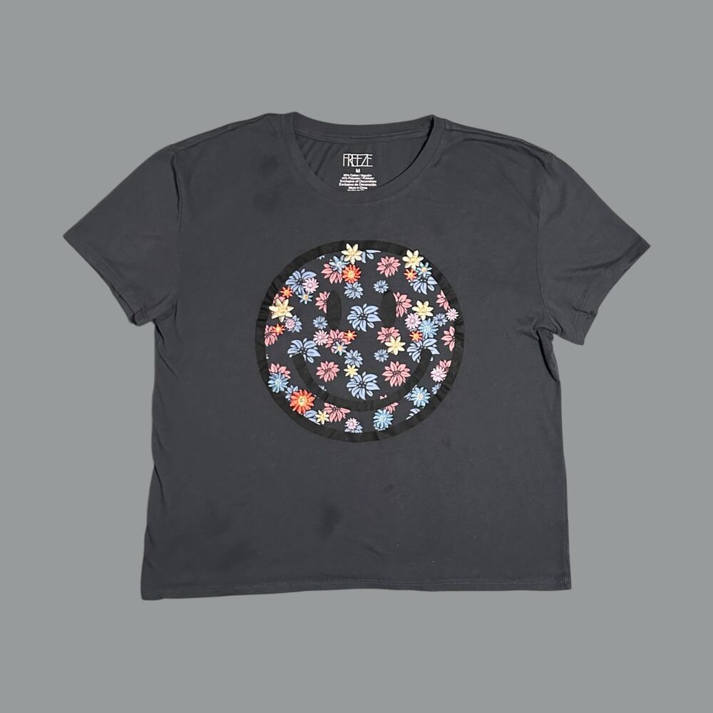 Freeze Women’s Floral Smiley Face Graphic T-Shirt - Medium, Gray